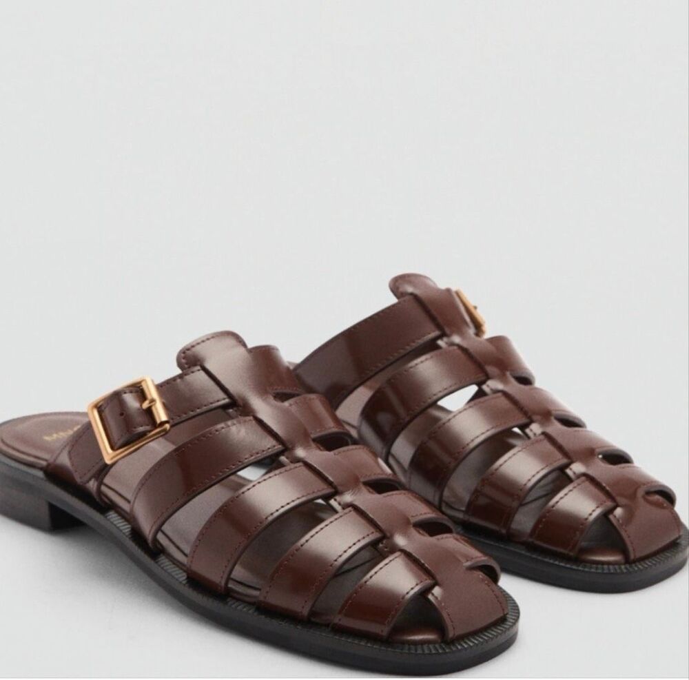 Mango MNG Fisherman Sandal Brown Leather Women’s EU 38 NEW